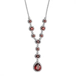 SILVER GARNET COLOURED CUBIC ZIRCONIA LARIAT NECKLACE